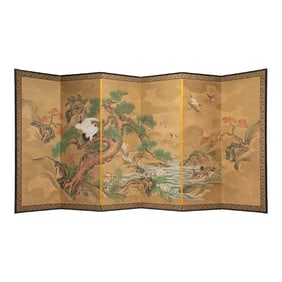 20th Century Japanese Six Panel River Screen