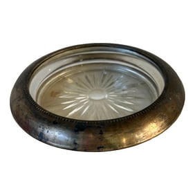 Large 1970s Etched Glass and Silver Ashtray