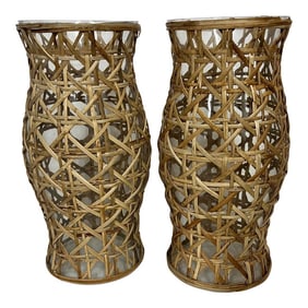 Cane and Glass Hurricane Globe Candleholder Covers - a Pair