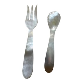 Pair of 1970s Mother-Of-Pearl Small Fork and Spoon