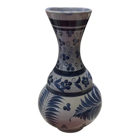 1970s Large Blue and White Ceramic Vase