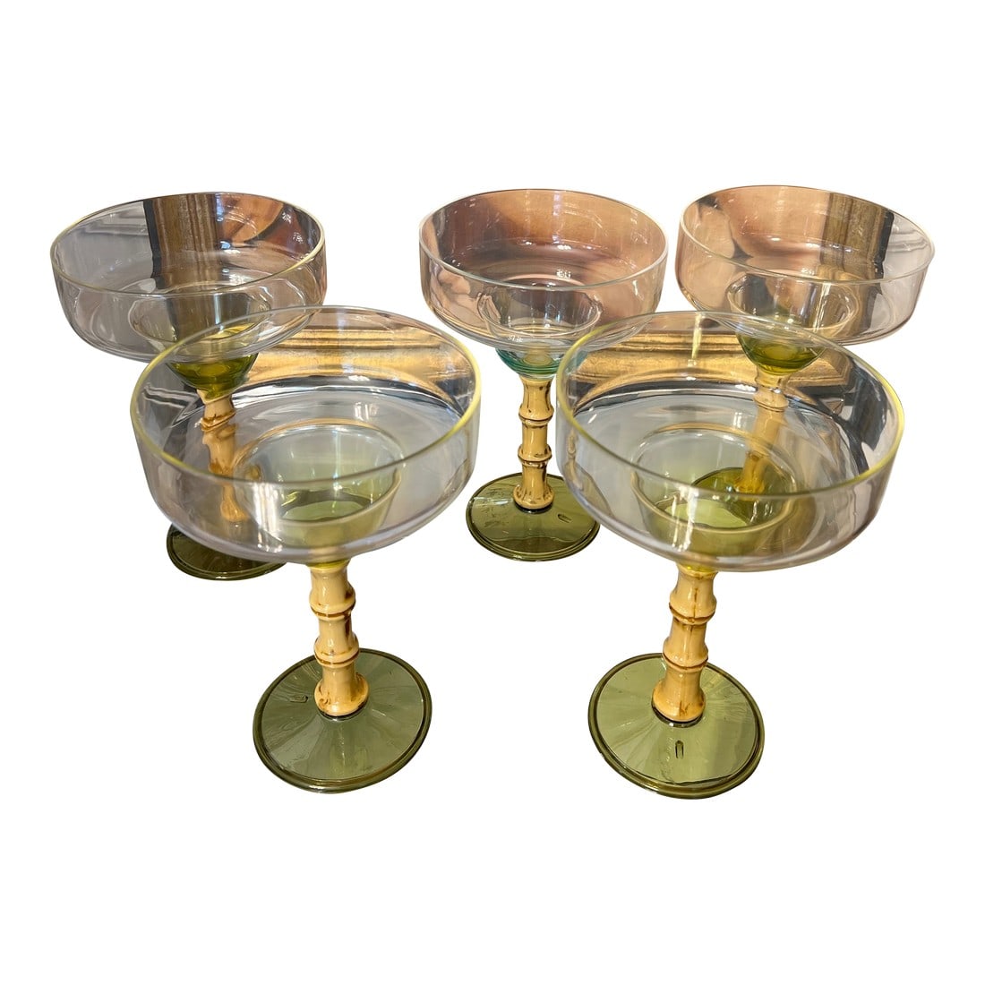 1970s Plastic Margarita Glasses With Bamboo Stems- Set of 5: Up for consideration is a beautiful set of plastic margarita glasses with bamboo stems. These would look lovely in your home and they are a great find for the interior design enthusiast. Please check