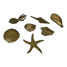 Vintage Brass Coastal Seashell / Fish Collection- Set of 7
