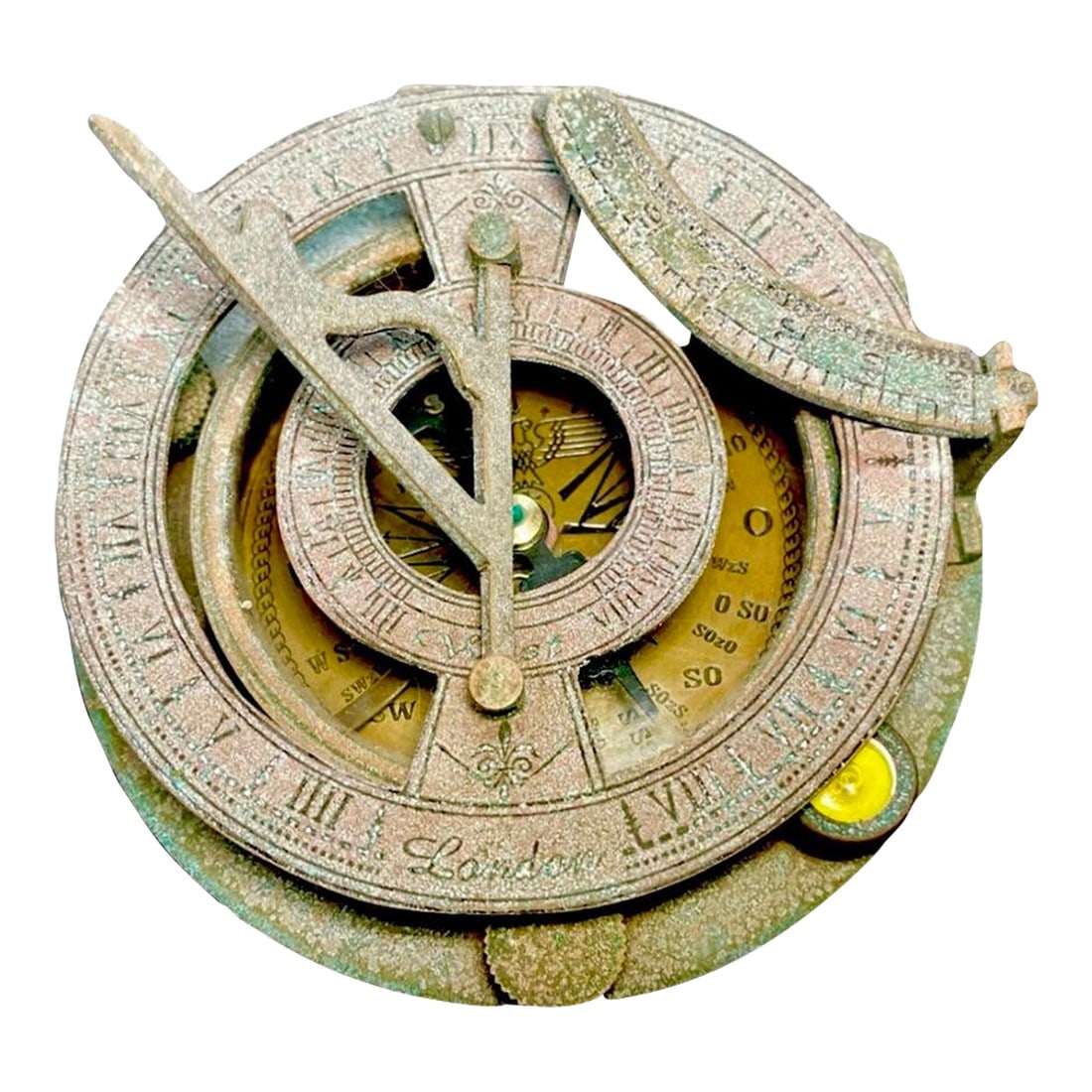 1940s Sundial Compass World War II Era British Royal Navy: Antique WWII working sundial compass. This is original purchased at auction, a very rare original antique nautical instrument with all of its original components. Perfect working order. The instrument