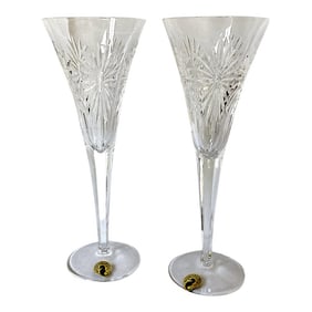 2000s Waterford Crystal Millennium Health Toasting Flutes- a Pair