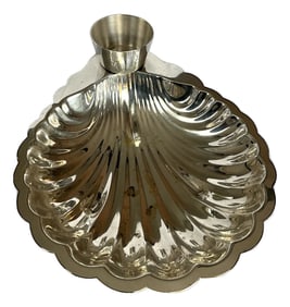 Vintage Hollywood Regency Silverplate Coastal Clam Sea Shell Silver Serving Bowl