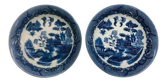 Vintage Blue Willow Soup Bowls - a Pair