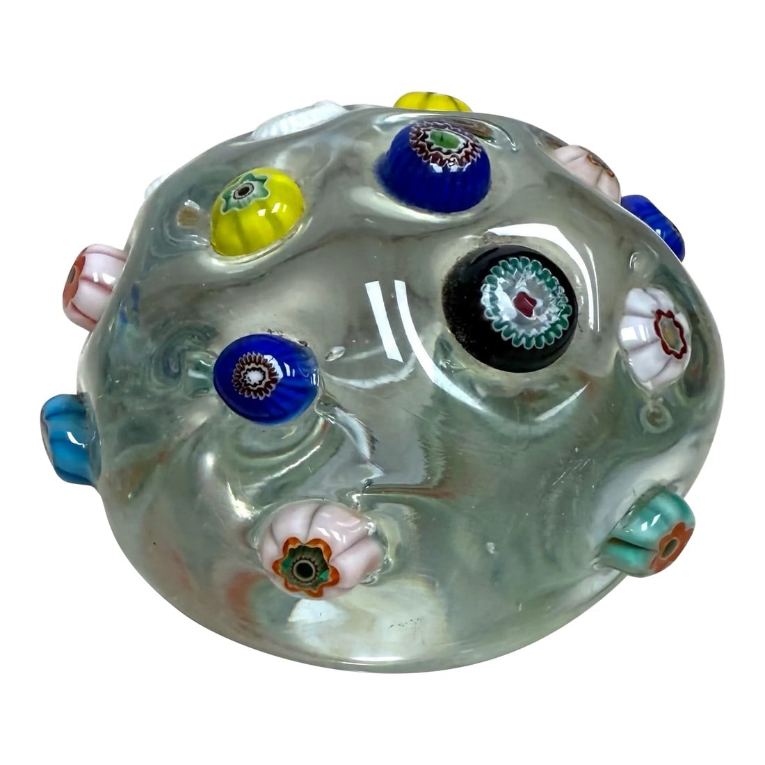 1950s Arte Murano Millefiori Cane Round Globe Clear Paperweight (1 of 9)