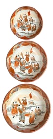 19th Century Antique Meiji Period Kutani-Style Imari Porcelain Nesting Bowls- Set of 3