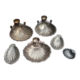 1970s Instant Collection of Silver Shell Trays With Candleholders- Set of 6