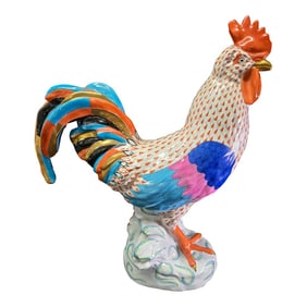 1996 Herend Fishnet Porcelain Tall Rooster 5030 Vh Rust Balta Szilvia, Signed