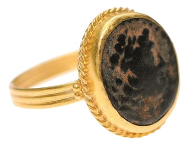 A Bronze Roman Coin As a Ring With 21K, Size 7