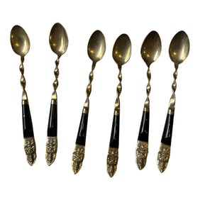 1990s Thai Brass and Wooden Spoons- Set of 6