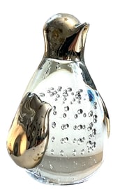 1960s Penguin Murano Style Bubble Glass and Silver Chrome Paperweight
