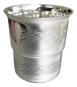 Late 19th Century French Hand-Etched Sterling Silver Cup With Geometric Bands