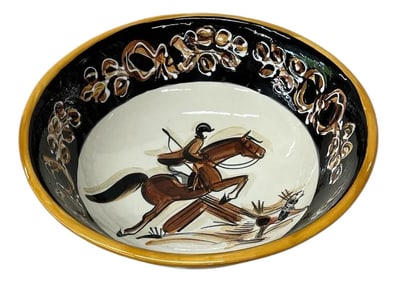 Hand Painted Bowl With English Country Hunt Scene Signed by Artist