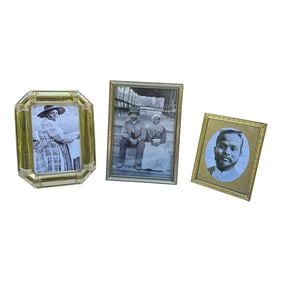 Set of 3 Vintage Small Gold Picture Frames With Vintage Photos