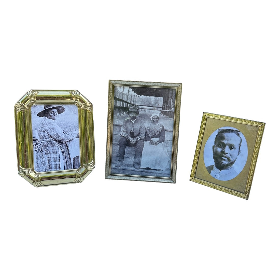 Set of 3 Vintage Small Gold Picture Frames With Vintage Photos: Up for consideration is a beautiful trio of small gold frames with vintage photos. These would look lovely on display in your home and they are a great find for the interior design enthusiast. Please