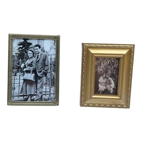 Pair of Vintage Small Gold Picture Frames With Family Photo Prints