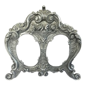 Vintage Ornate Rococo Style Portuguese Pewter Double Picture Frame by F. Stannhos