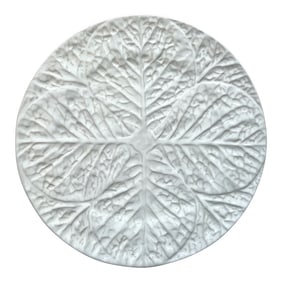 Vintage Portuguese Majolica White Cabbageware Platter –Ceramic Leaf Design