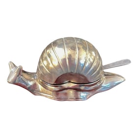 Silver-Plated Snail Butter Dish With Glass Liner & Spoon