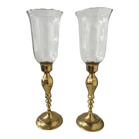 Vintage Brass Hurricane Globe Candleholders- A Pair