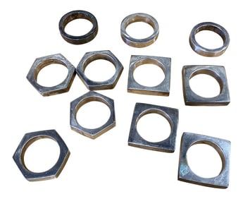 1980s Silver Geometric Napkin Ring Holders - Set of 11