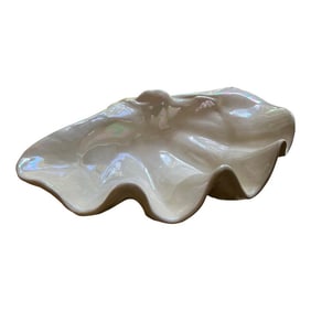 1970s White Ceramic Shell Bowl With Iridescent Glossy Top Layer