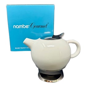 Nambe Bulbo Teapot With Infuser & Warming Base by Lou Henry