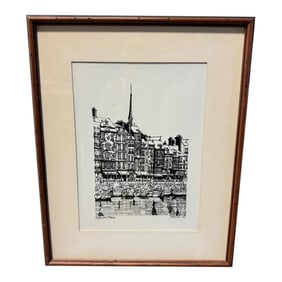 Honfleur, France Signed Carlile 1993 / Framed Ink Drawing