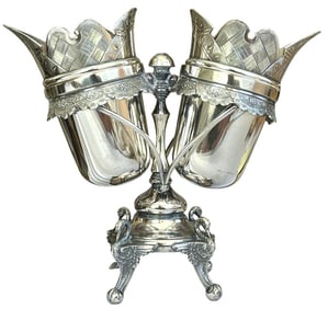 Antique 19th Century Quadruple Plated Hotel Silver Double Hand Chased Spooner or Epergne by Derby Si