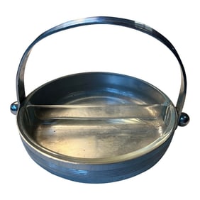 1970s Metal and Glass Double Sided Ashtray With Handle