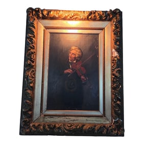 Violin Player Painting Signed L. Bruno / Oil on Canvas Painting