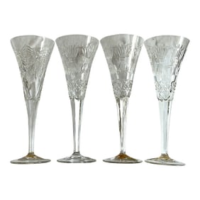Set of 4 Waterford Crystal Millennium Champagne Flutes – Hand-Cut & Signed by Master Cutter