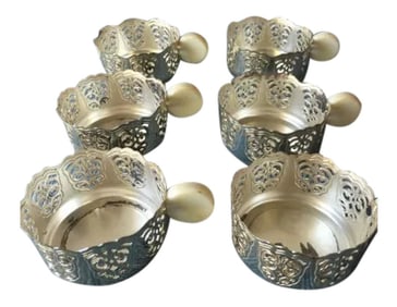 Silver Plated Tea Cup Holders With Bakelite Handle