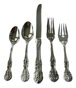 1980s Fb Rogers & Sons "French Rose" After Francis I Silver Plated Flatware Service for 10 With Serv