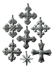 Set of 7 Reed & Barton Sterling Silver Christmas Ornaments – Cross & Star Series (1970s–