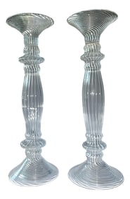 12.5" Hand-Blown Venetian Murano Style Glass Candlestick Holders - A Pair