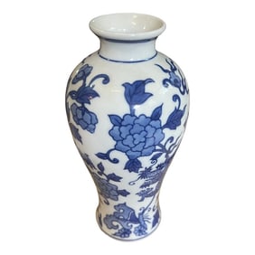 1970s Blue and White Asian Dragon Vase