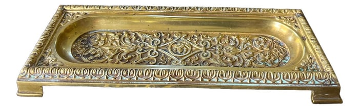 Antique Brass Desk Pen Tray CatchAll With Medusa Cartouche