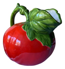 Vintage Last Century Italian Majolica Tomato Bloody Mary Pitcher, Hand-Painted Ceramic