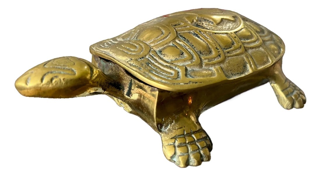 1940s Brass Turtle Lidded Cigarette Box "” Made in Korea (1 of 9)