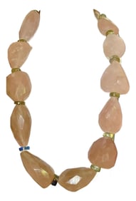 Late 20th Century Very Substantial 45mm. Chunks Rose Quarts & Labradorite Necklace With Sterling Sil