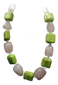 Late 20th Century Gemstone Necklace Featuring Rose Quartz and Green Turquoise Beads