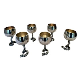 Vintage GUCCI Italy Wine Goblets in Silverplate Rope Design- Set of 6
