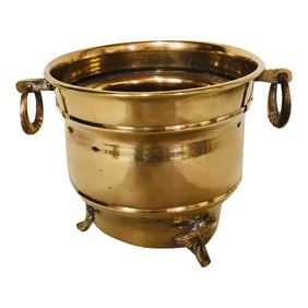 Vintage Footed Brass Cachepot With Round Knocker Handles