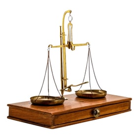 Vintage Table Top Apothecary Scale in Walnut & Brass, circa 1940s