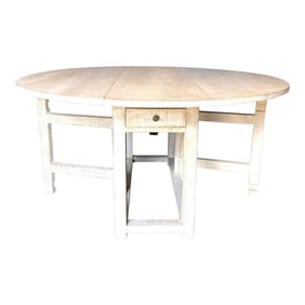 Vintage 60" Dovetail White Washed Rustic Drop Leaf Dining Table