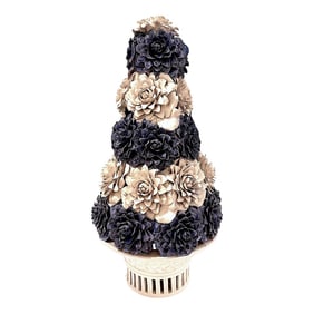 Vintage Italian Porcelain Blue and Blanc De Chine Floral Topiary